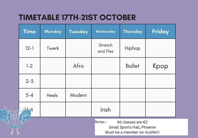 This Weeks Timetable (17-21st October)